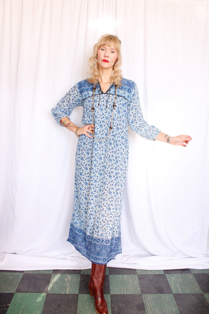 1970s Indian Cotton Maxi Dress - M/L