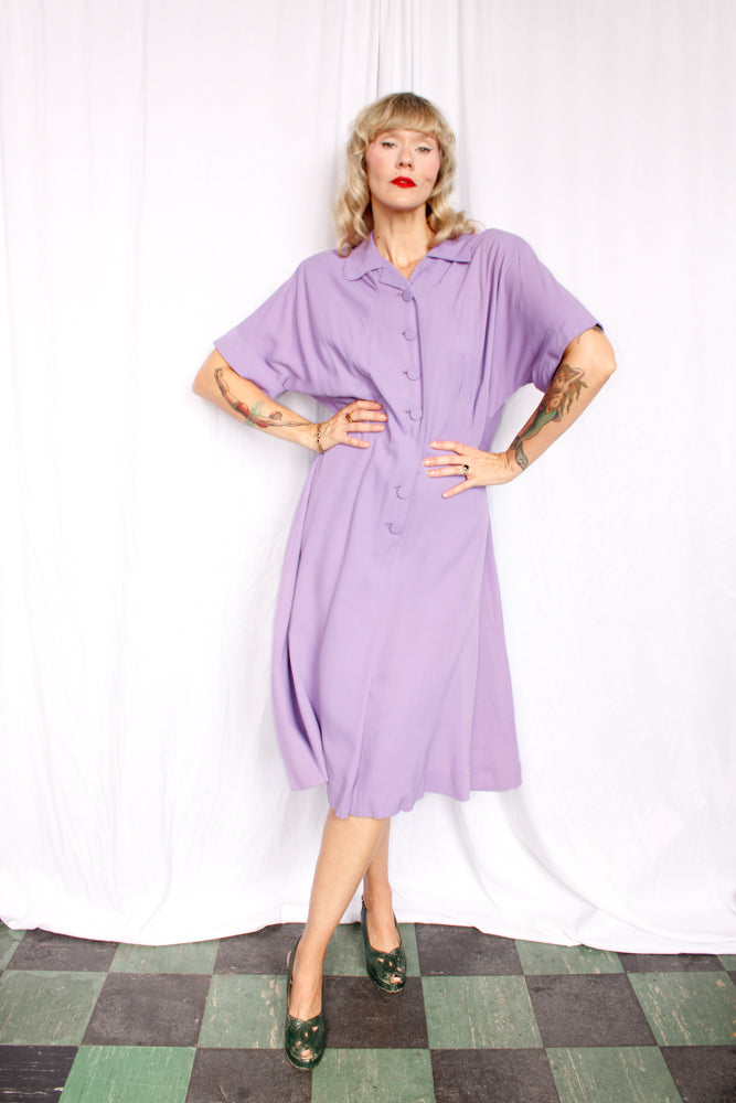 1940s Gabardine Lavender Purple Dress - XL