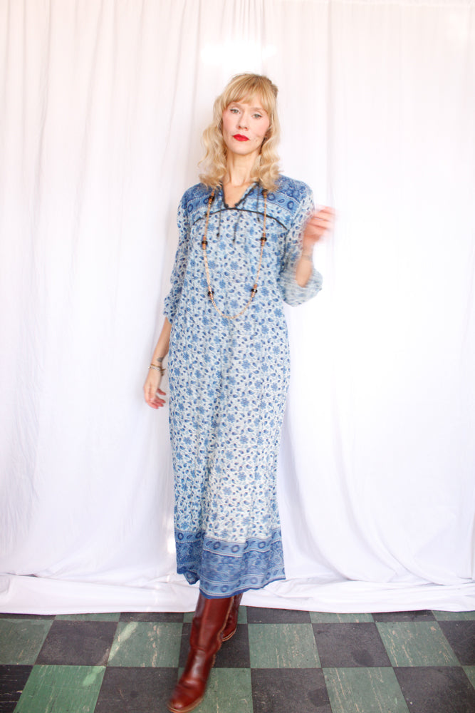 1970s Indian Cotton Maxi Dress - M/L