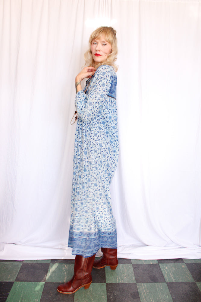 1970s Indian Cotton Maxi Dress - M/L