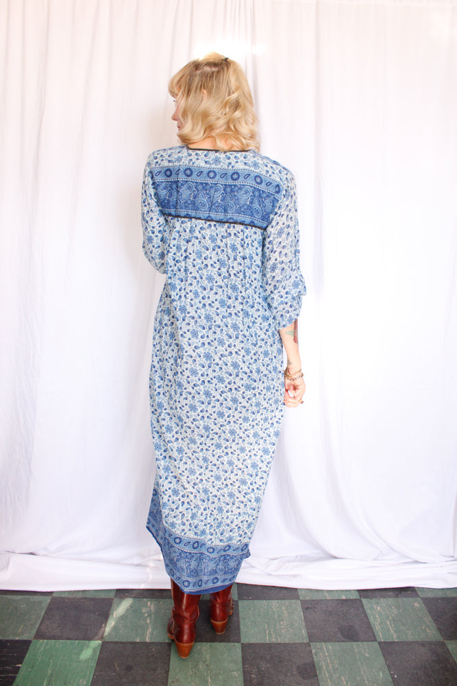 1970s Indian Cotton Maxi Dress - M/L