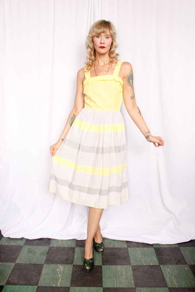 1950s Cotton Yellow Stripe Dress & Bolero - Small