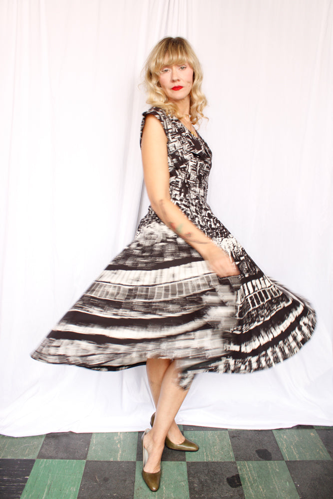 1950s Marc-EL Black & White Print Dress - M