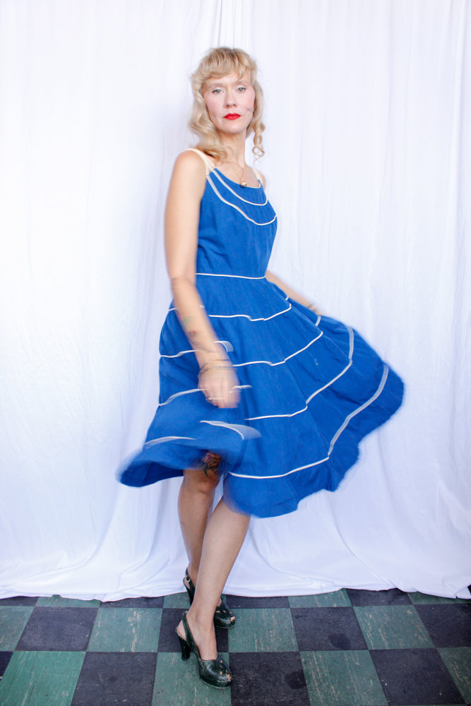 1950s Bright Blue Cotton Dress - S/M