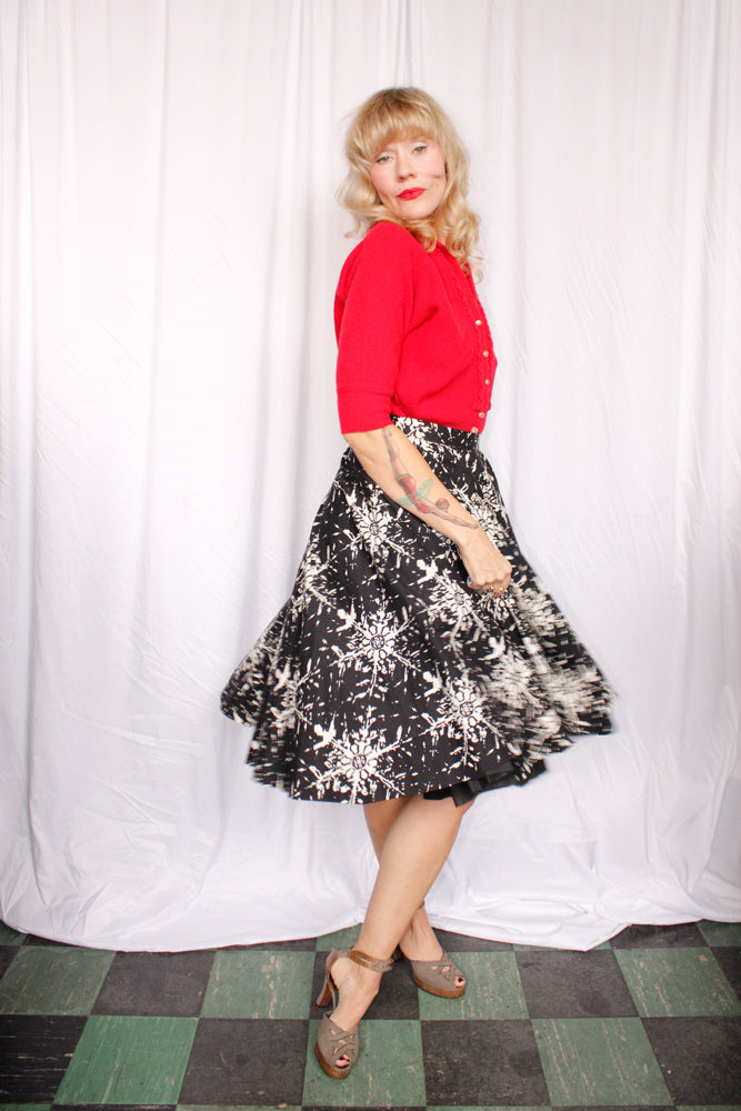 1950s Snowflake Cotton Swing Skirt - Xsmall