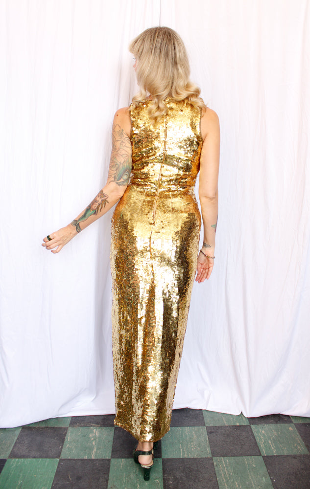 1990s Scala Gold Sequin Gown - Small