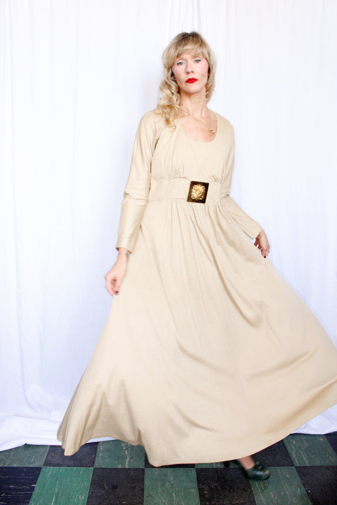 1970s Champagne Silk Jersey Dress - Large