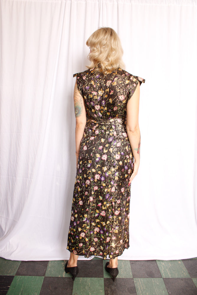 1930s Floral Lamé & Silk Gown - S/M