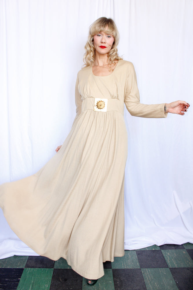 1970s Champagne Silk Jersey Dress - Large