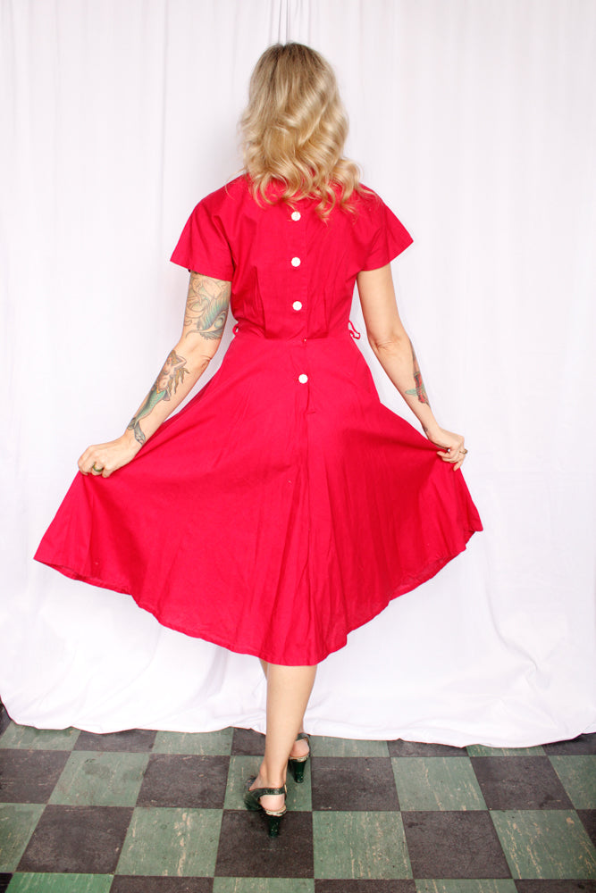 1950s Magenta Pink Peekaboo Gingham Dress - Small