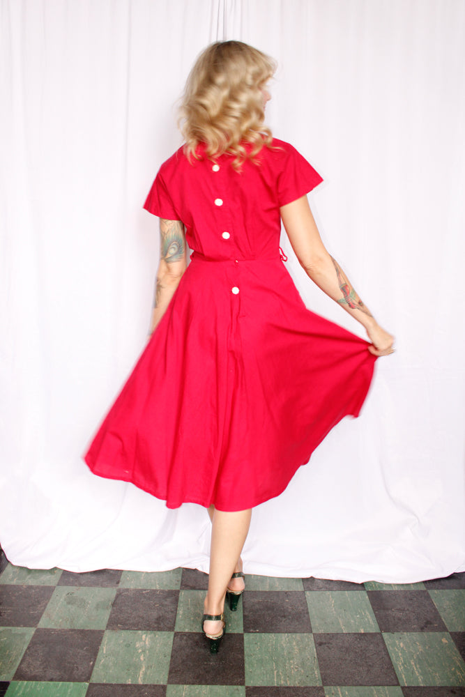 1950s Magenta Pink Peekaboo Gingham Dress - Small