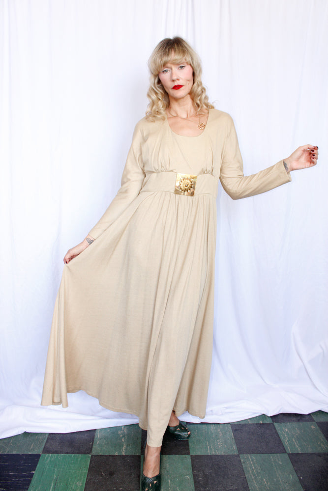 1970s Champagne Silk Jersey Dress - Large