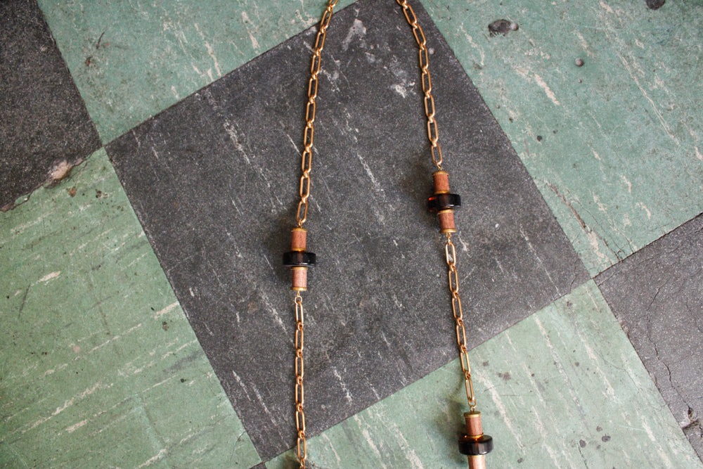 1970s Wood, Resin & Brass Long Necklace