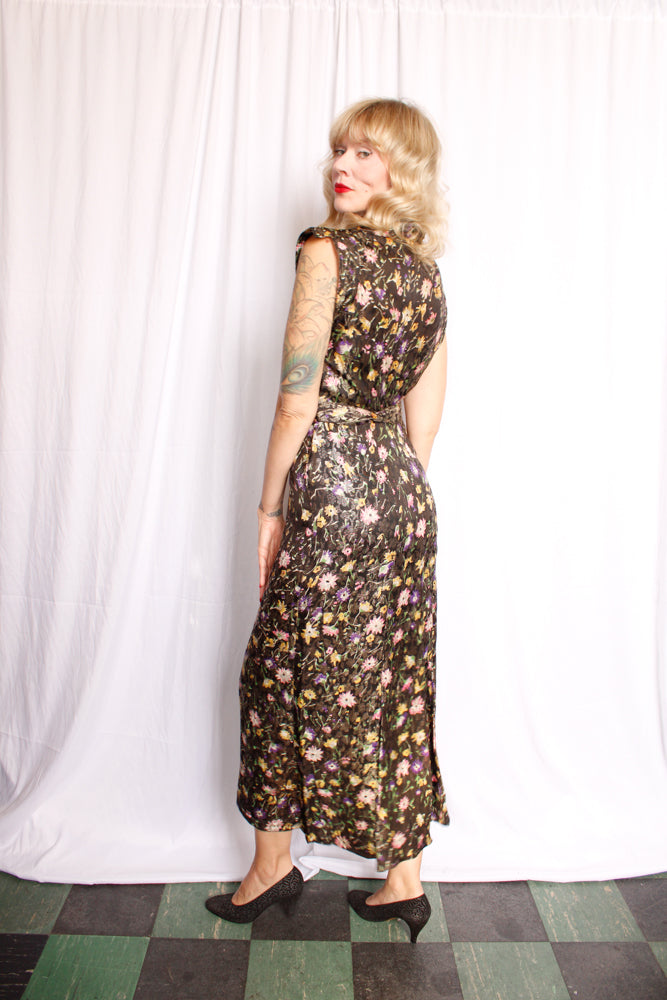 1930s Floral Lamé & Silk Gown - S/M