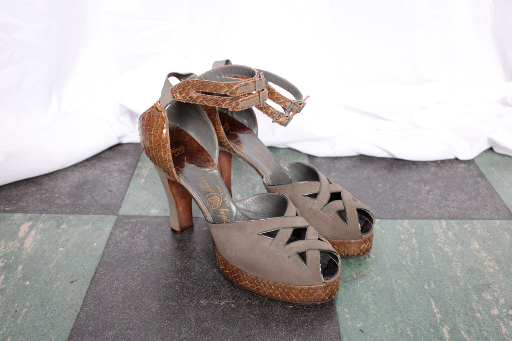 1940s Joseph Salon Snakeskin and Leather Platform Heels - 8