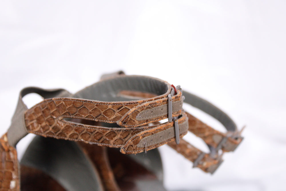 1940s Joseph Salon Snakeskin and Leather Platform Heels - 8