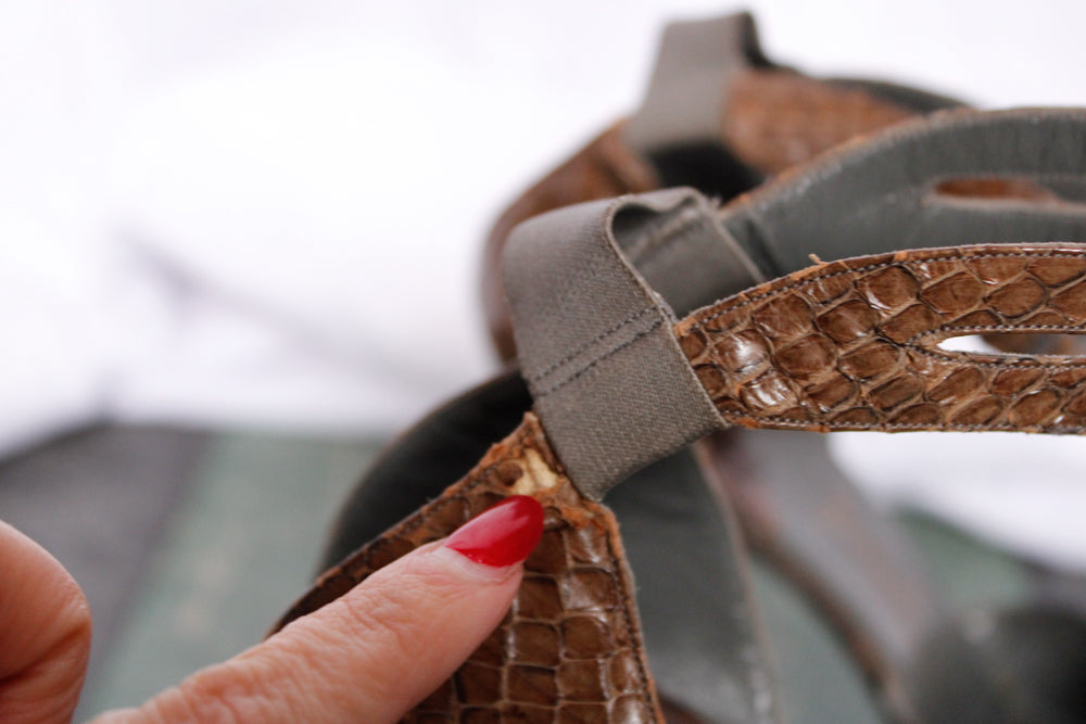 1940s Joseph Salon Snakeskin and Leather Platform Heels - 8