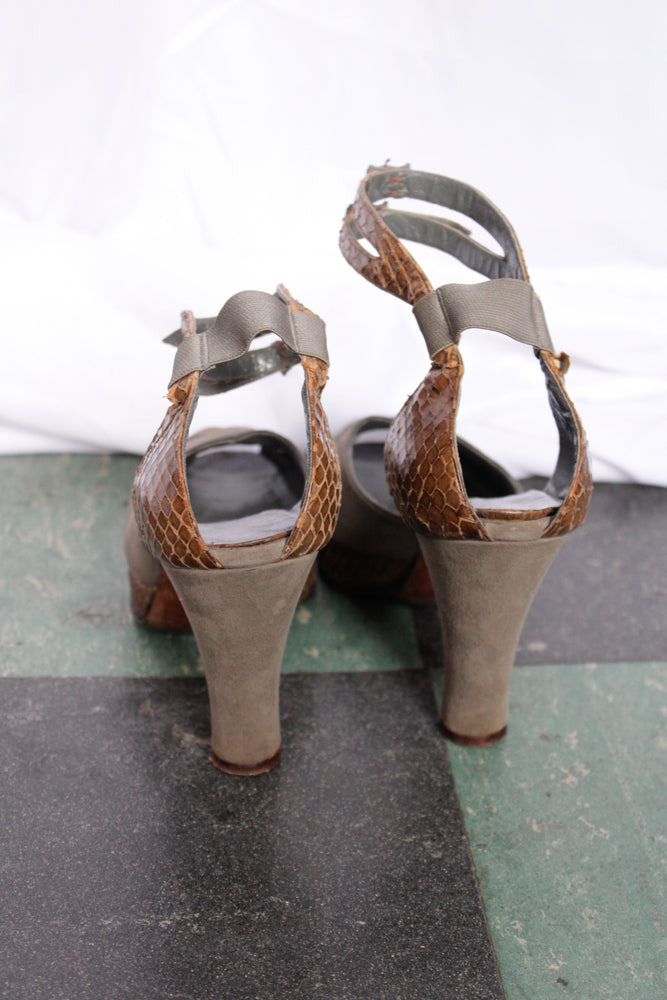 1940s Joseph Salon Snakeskin and Leather Platform Heels - 8