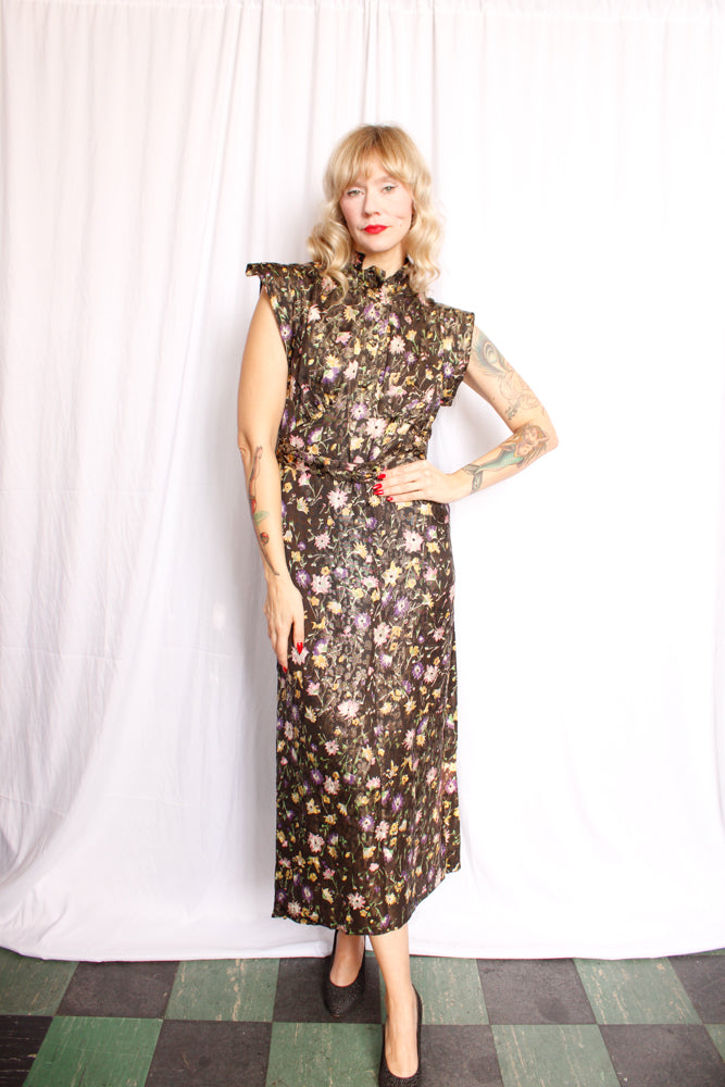 1930s Floral Lamé & Silk Gown - S/M