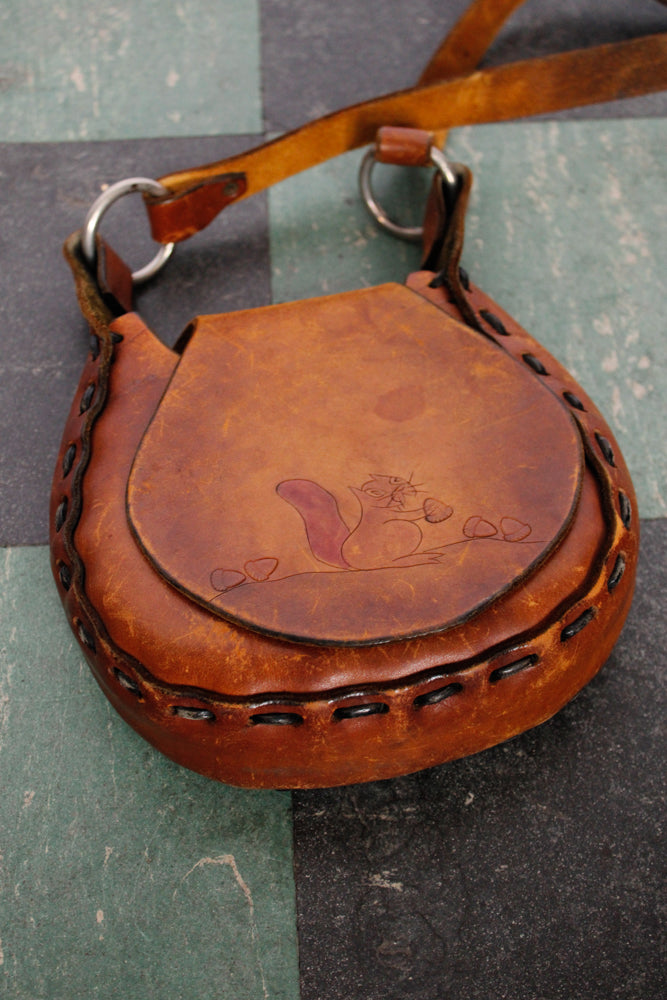 1970s Leather Purse with a Embossed Squirrel