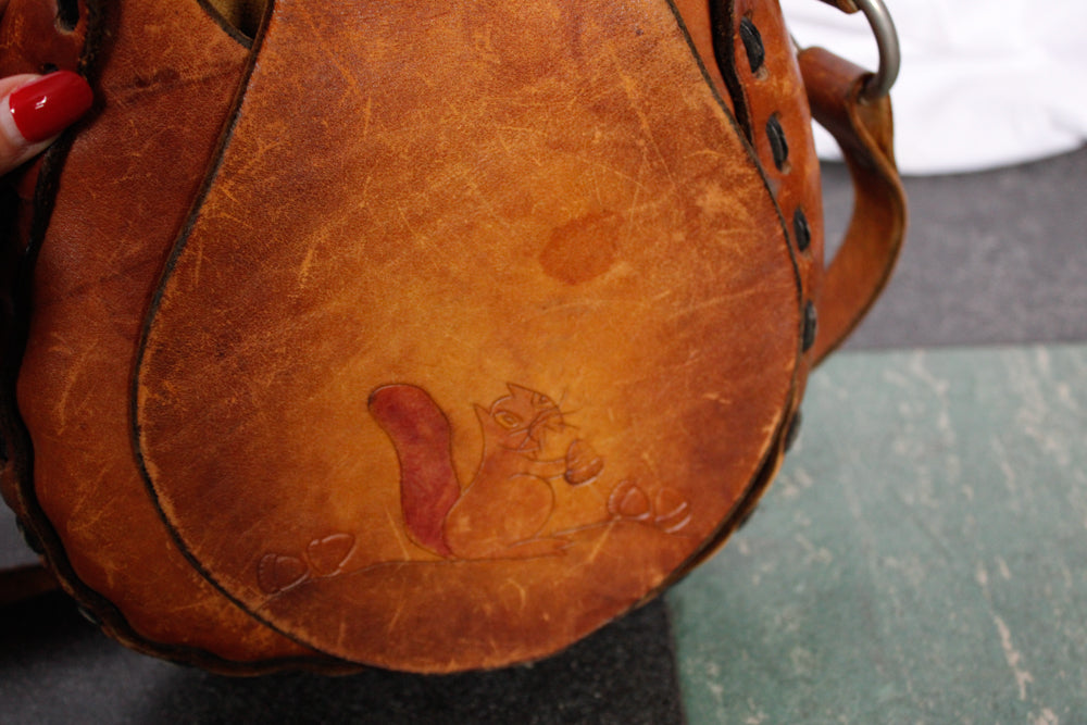 1970s Leather Purse with a Embossed Squirrel