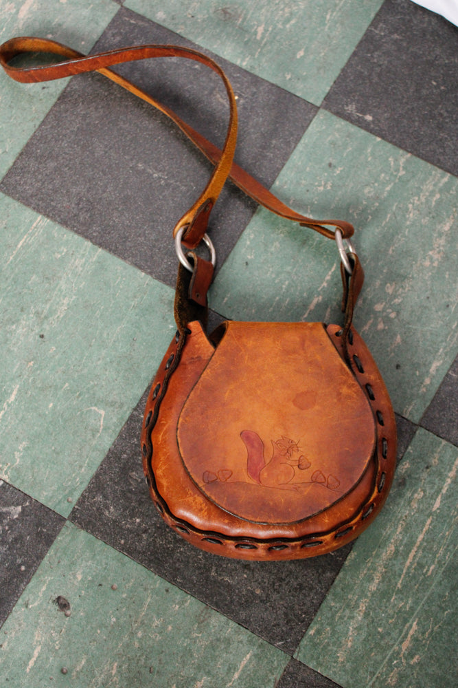 1970s Leather Purse with a Embossed Squirrel