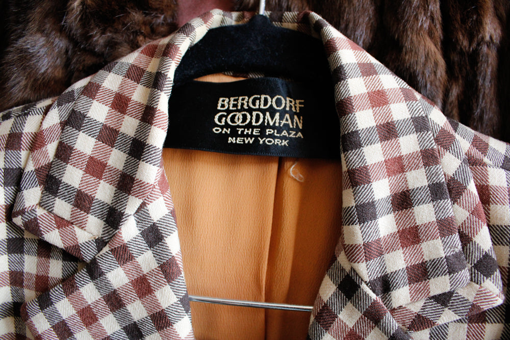 1950s Bergdorf Goodman Plaid New Look Suit - Small