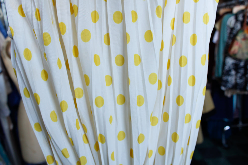 1950s Jerry Gilden Yellow & White Polka Dot Dress - S/M