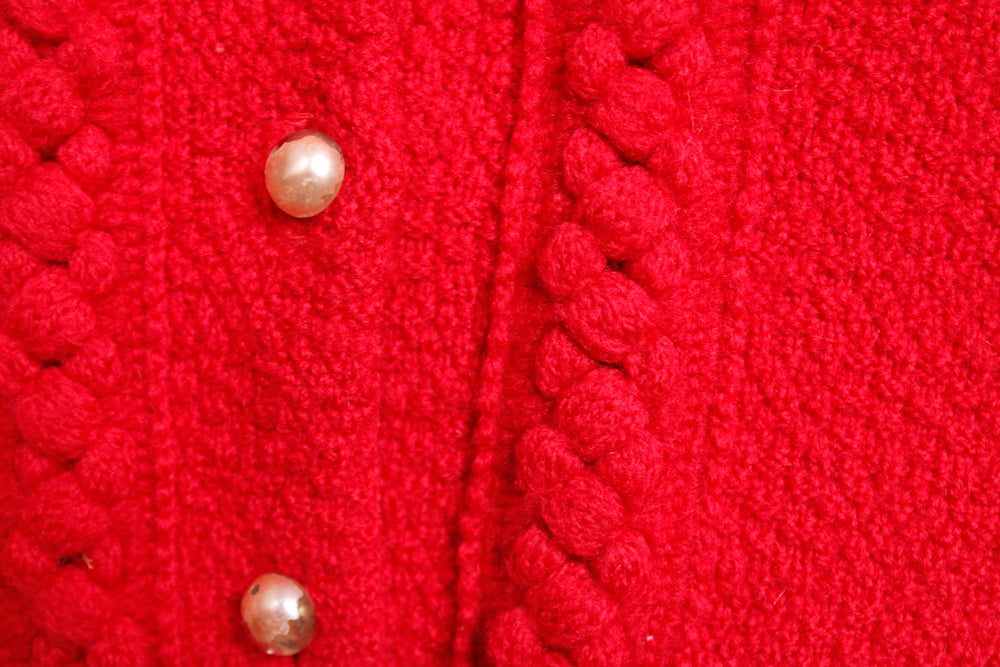 1950s Cropped Wool Berry Cardigan - Med