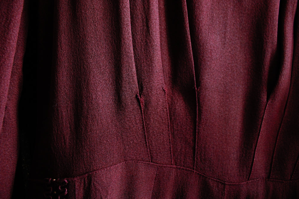 1940s Burgundy Rayon Crepe Dress - AS IS - Med/Large