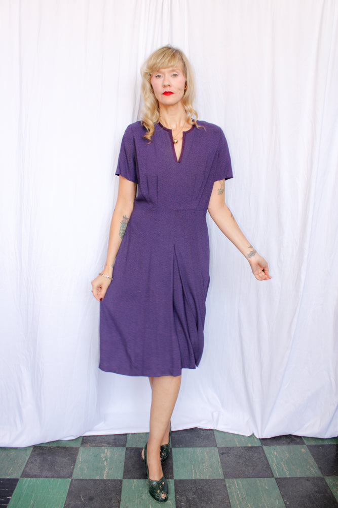 1940s Plum Purple Rayon Dress - M/L