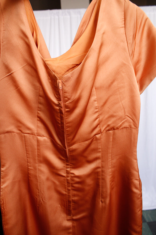 1950s Orange Silk Cocktail Dress - Medium