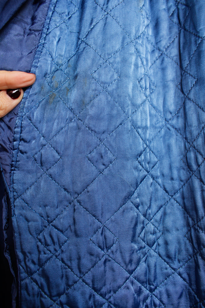 1940s Kamore Quilted Blue Robe - Medium