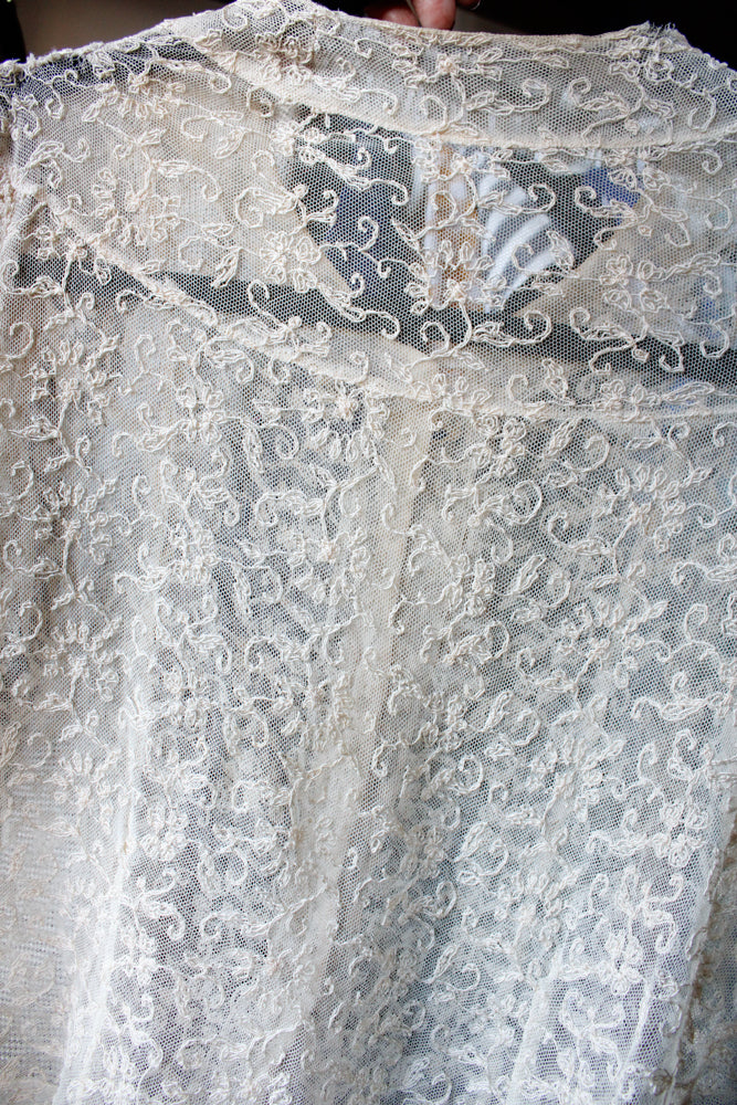 1930s Lace Blouse with Glass Buttons - Small