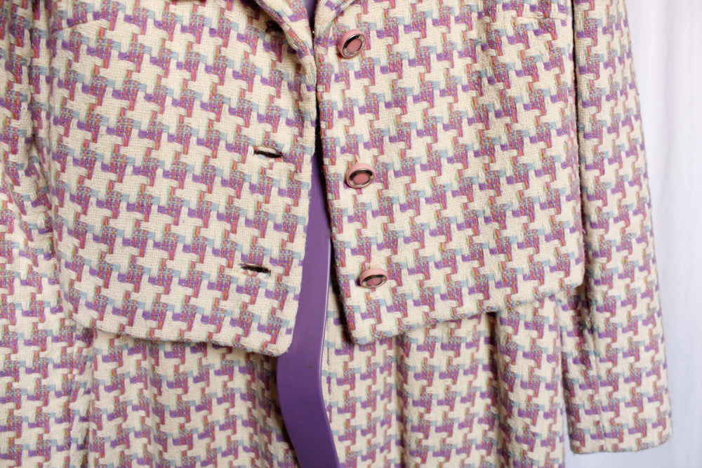 1960s Wool Purple & Ivory Plaid Dress and Jacket - S/M