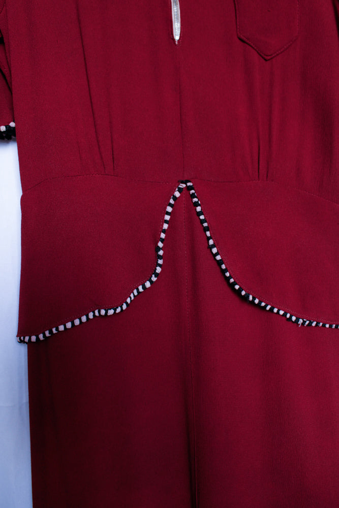 1930s Dark Burgundy Crepe Dress - Small - As Is