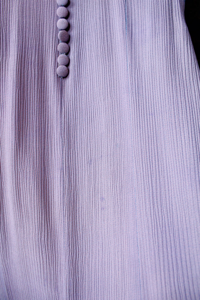 1930s Rayon Crepe and Lamé Lavender & Blue Dress - S/M Petite