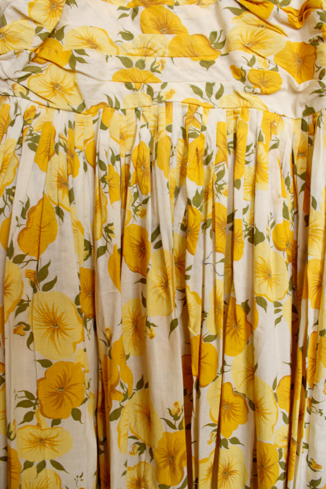 1950s Yellow Floral Cotton Dress - M/L