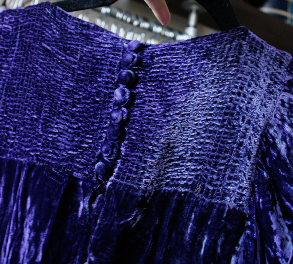 1930s Purple Velvet Bias Cut Dress - Small