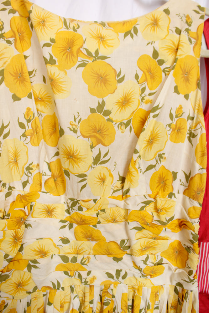 1950s Yellow Floral Cotton Dress - M/L