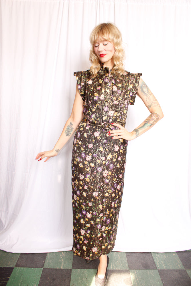 1930s Floral Lamé & Silk Gown - S/M