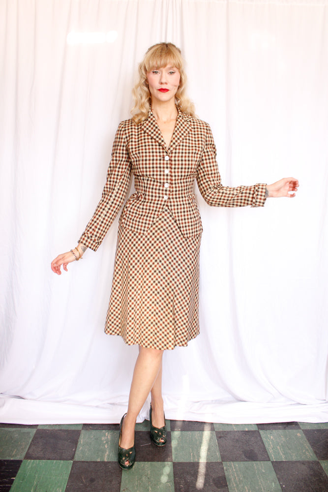 1950s Bergdorf Goodman Plaid New Look Suit - Small