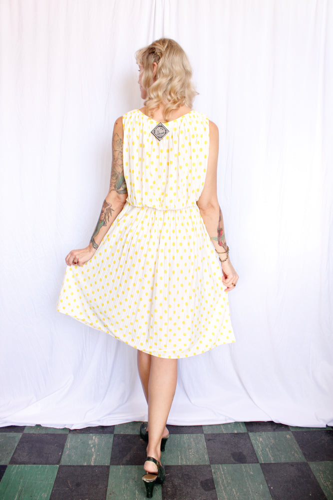 1950s Jerry Gilden Yellow & White Polka Dot Dress - S/M