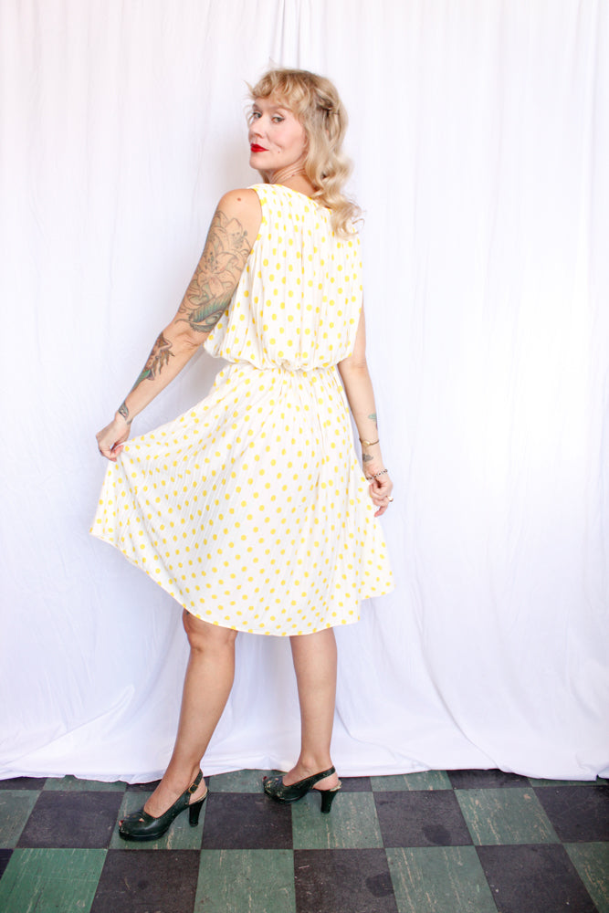 1950s Jerry Gilden Yellow & White Polka Dot Dress - S/M