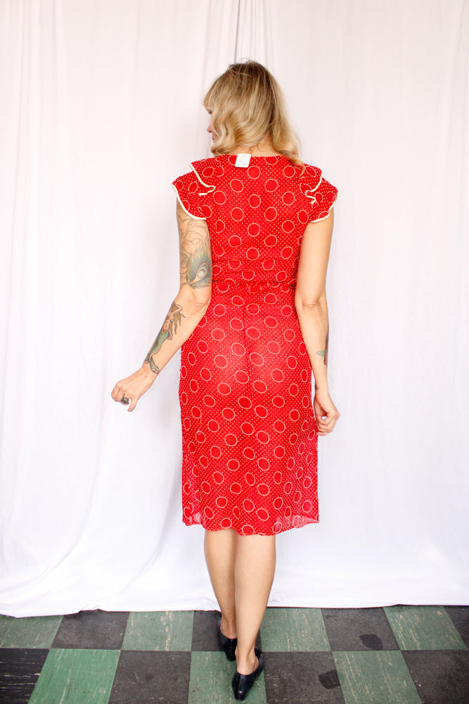 1930s Glowing Heart Swiss Dot Dress - Xs