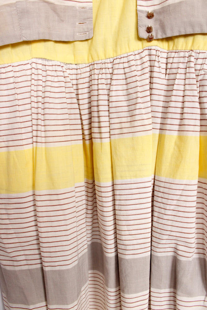 1950s Cotton Yellow Stripe Dress & Bolero - Small