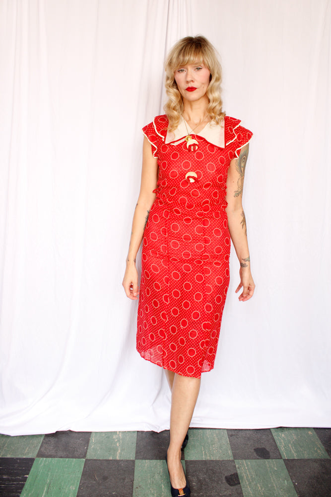 1930s Glowing Heart Swiss Dot Dress - Xs