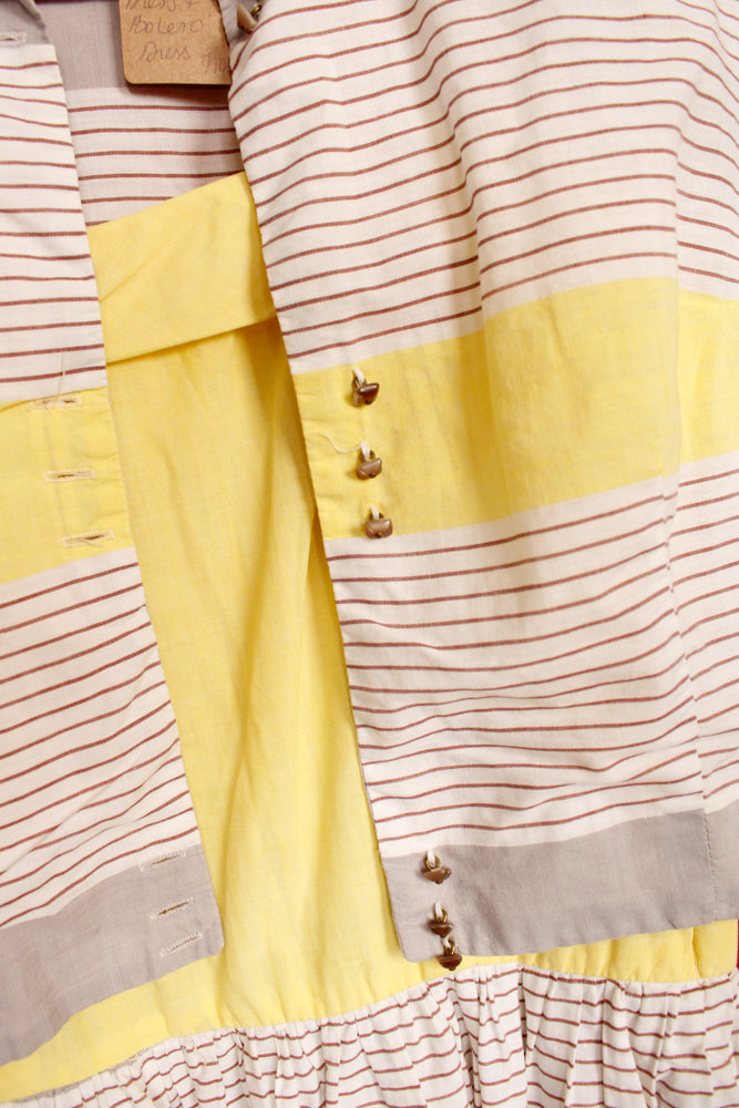 1950s Cotton Yellow Stripe Dress & Bolero - Small