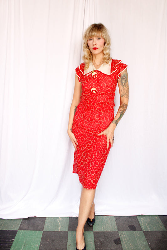 1930s Glowing Heart Swiss Dot Dress - Xs