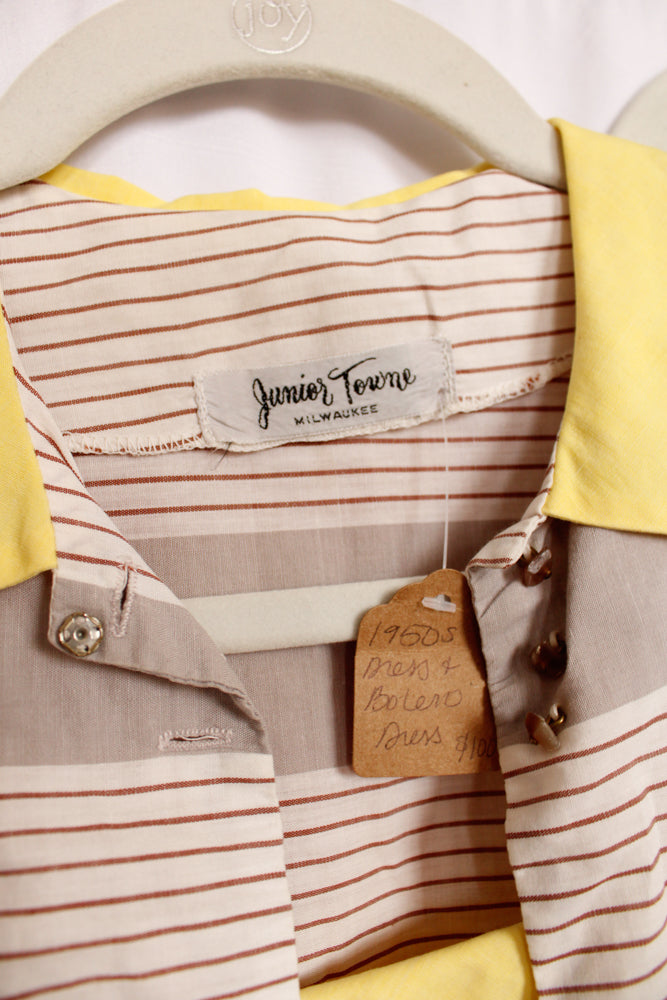 1950s Cotton Yellow Stripe Dress & Bolero - Small